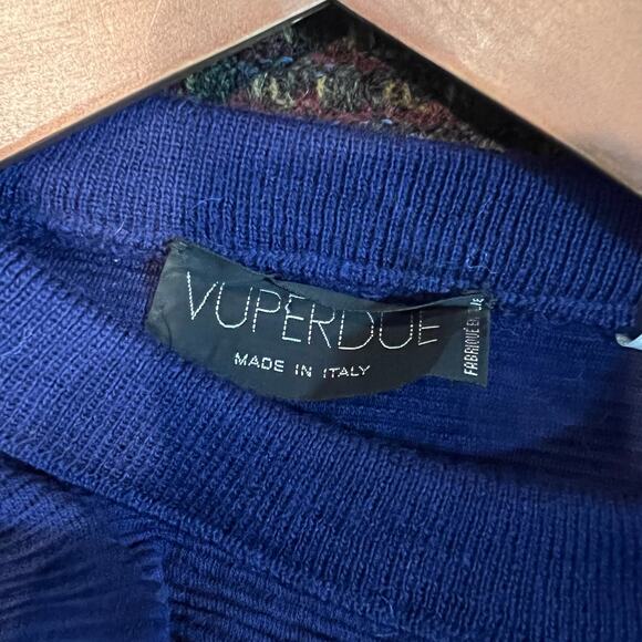Vintage Vuperdue Knit Wool Pullover Top Italy Navy Blue Single Pocket Tee - XL - Picture 3 of 3